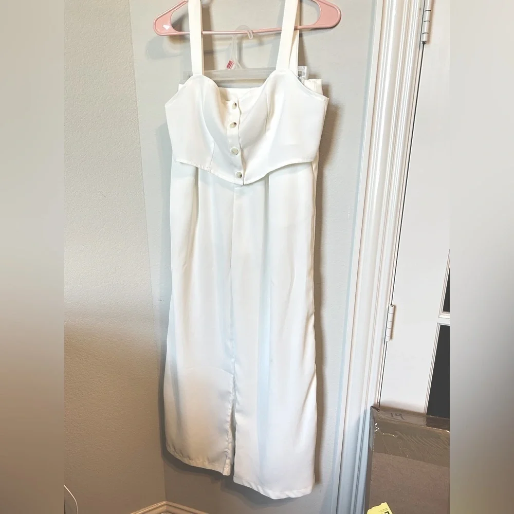 White wide leg women’s pant set, crop top & hi waisted pants 2 piece set, sz 6